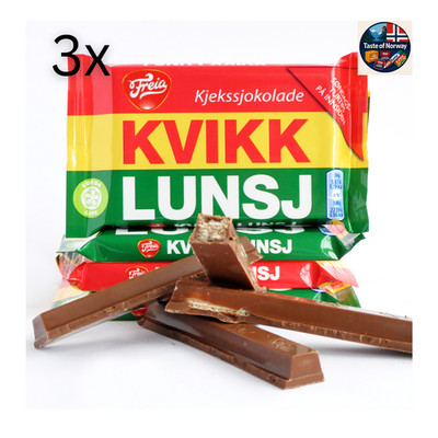 Kvikk Lunsj   Freia Norwegian Chocolate Bars (47g each) 3x pack ! free shipping