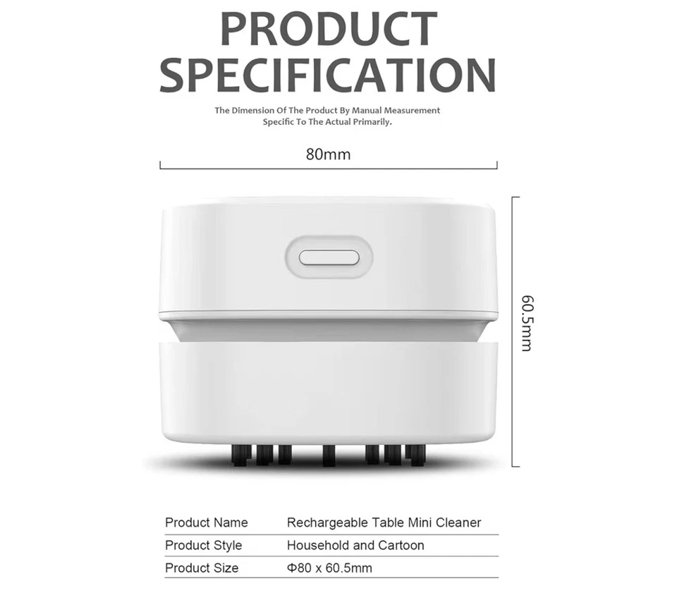 ODISTAR Desktop Vacuum Cleaner,Cordless,White Mini Table dust Sweeper 360º ,2pcs - Image 3 of 4