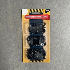 100 x Black Cable Clips Wall Tacks Wire Round Clamps Assorted Sizes With Nails +