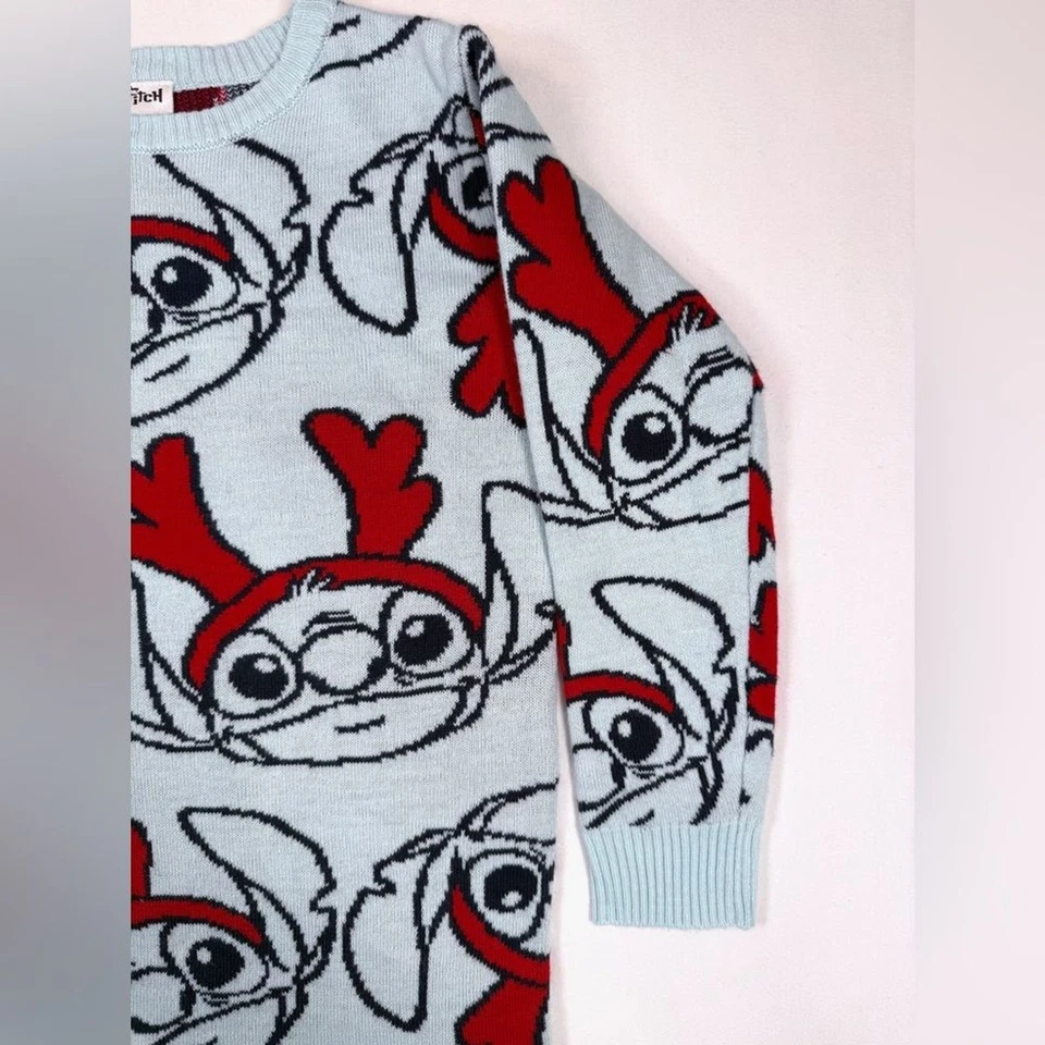 Disney LILO & Stitch 女孩缝线印花针织毛衣连衣裙圣诞节 6/6X — 第 3/4 张图片