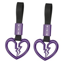 2Pcs Broken Heart Shaped Car Handle Straps, Car Hanging Purple / Black Strap