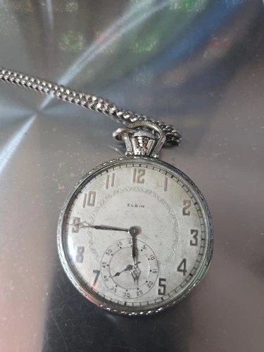 Antique Elgin GM Wheeler Pocket Watch 14K White Gold-Filled 17 Jewel