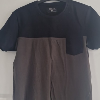 Jean Pascale Herren T-Shirt M Schwarz/Grau Tasche Kurzarm Rundhals ohne Muster