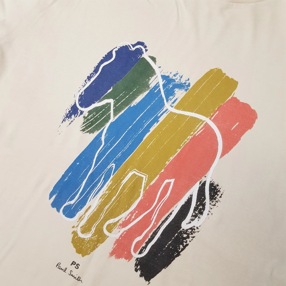 Camiseta Paul Smith Para Hombres XL Crema Rayas Cebra Informal Mod Algodón Pesado PS Foto 2 de 4