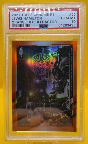 21 Topps Chrome Formula 1 Lewis Hamilton #56 Orange/Red Refractor PSA 10