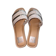 DV Dolce Vita Juniper Cream Metallic Silver Multi Strap Slide Sandals Womens 6