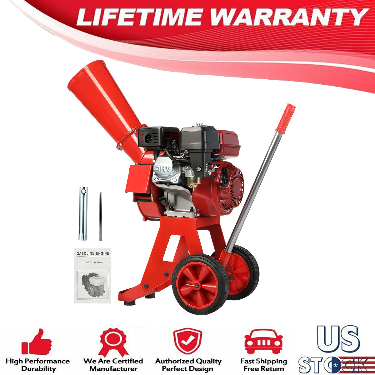 3&rdquo; 212cc 5.5 kW Wood Chipper Shredder Mulcher 7.5HP Heavy Duty Gas Powered