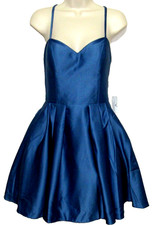 BLONDIE NITES Blue Satin Fit  Flare Dress Juniors 7 Bridesmaid Prom Wedding