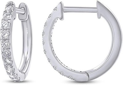 1/2 Ct Hoop Huggies Earrings Round Cut Lab Grown Diamond in 14K White Gold