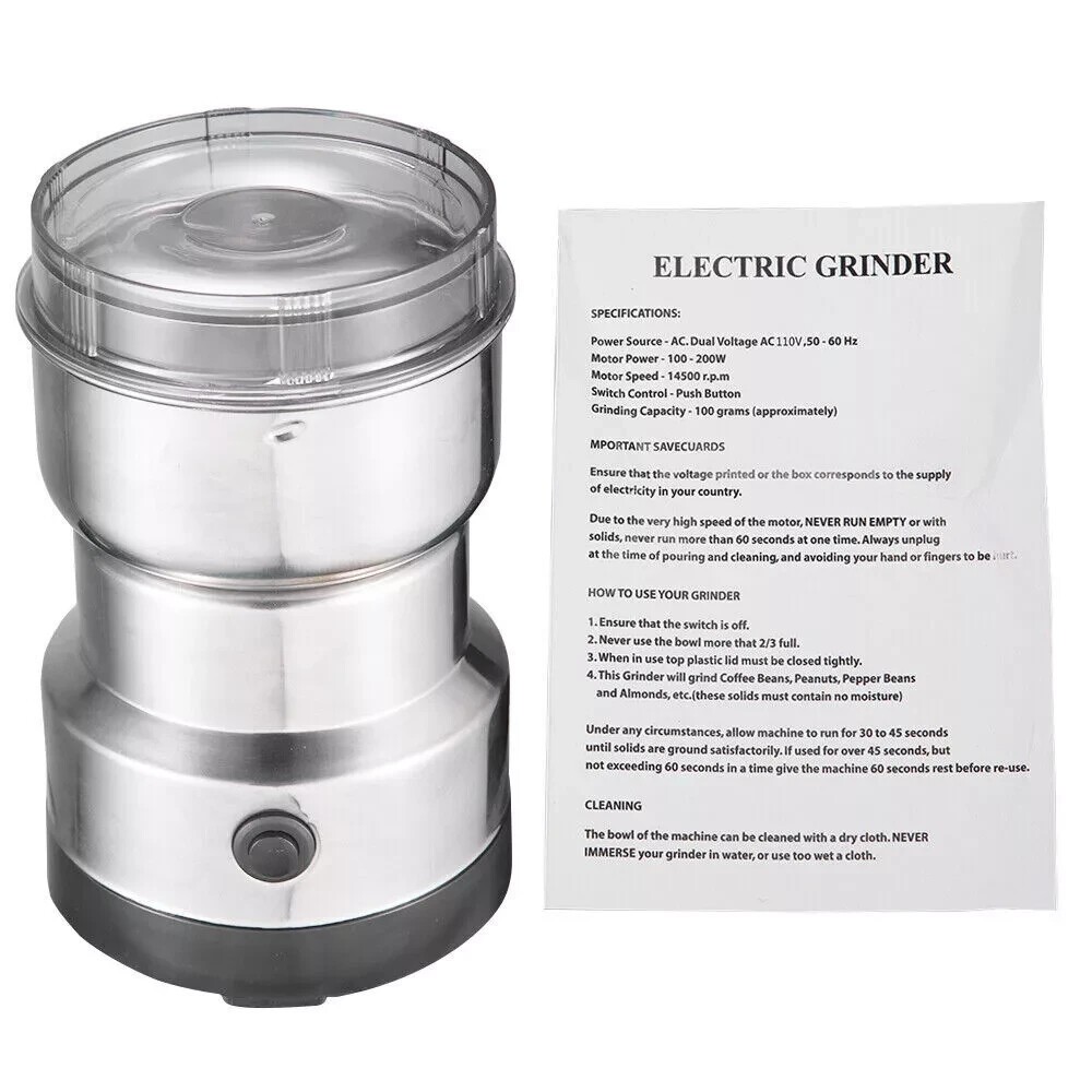 Electric Coffee Bean Grinder Nut Seed Grind Spice Crusher Mill Blender / Silver