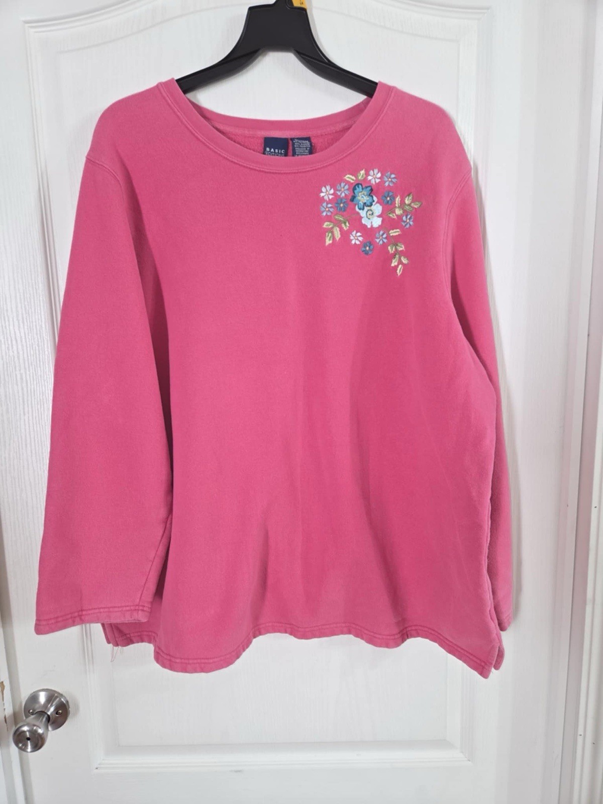 Vintage Basic Editions Pink Embroidered Sweatshir… - image 1