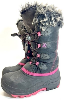 Kamik Kids Winter Snow Boots Black Pink Faux Fur Toggle Lace Size 1
