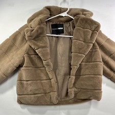 Women’s Fashion Nova Tan Faux Fur Cropped Jacket Open Front Size Medium M FJK217