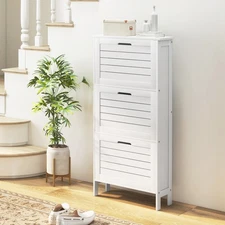 HOMCOM Modern Shoe Cabinet with 3 Flip Drawers for 6 Pairs of Shoes White