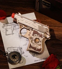 ROKR 3D DIY Wooden Puzzle Pistol Mechanical Gun Model Toy for Boy Teen Xmas Gift