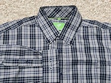 Forsyth Of Canada Shirt Mens Large Blue Gray Navy Plaid Non Iron Button