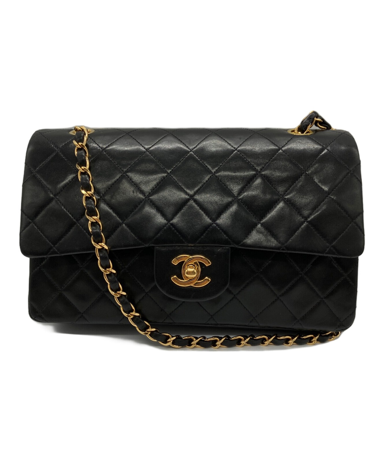 CHANEL Matelassé 25 Double Flap Shoulder Bag with Chain in Black #249