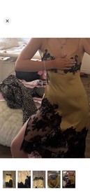 Agent Provocateur Soiree S Gold/Black Satin Lace Slip Gown V-Neck