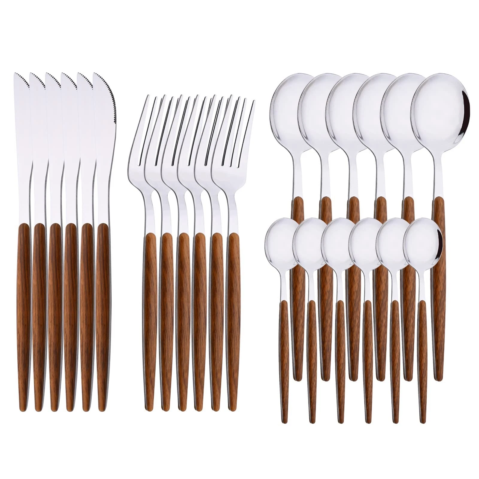 24-Piece Stainless Steel Flatware Set for 6 | Silver Mirror Polished Cutlery, Wo