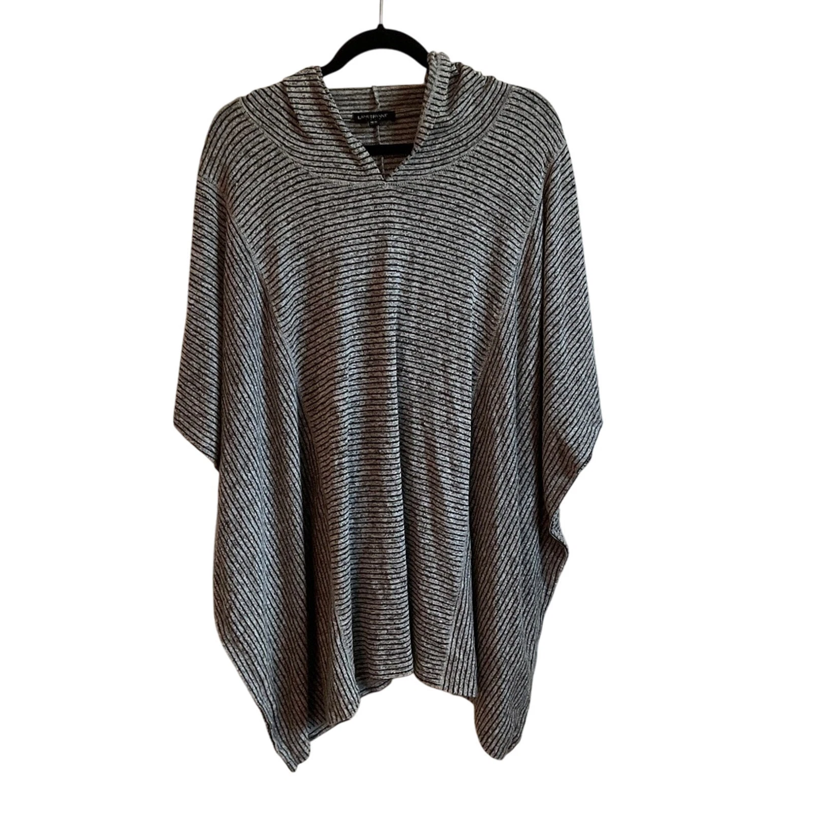Lane Bryant Grey and Black Striped Hooded Poncho - Size 14/16