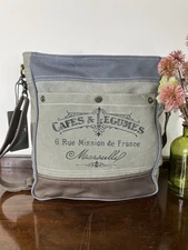 Myra Marengo Shoulder Bag Purse French Cafe Recycled Canvas & Leather New