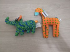 Set 2 New Plush Manhattan Toy "Animal Prints" Rattles Giraffe & Elephant