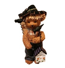 Vntg 6.5"H Halloween Resin Scarecrow Bear Figurine "Happy Halloween" Bird House