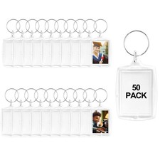 50 Pcs Acrylic Photo Frame Keyrings Clear Picture Keychain Holder for Artwork