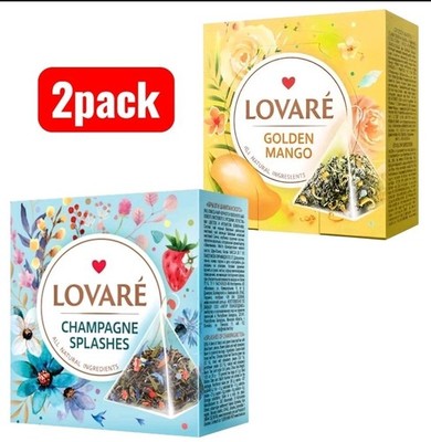 LOVARE 2 Pack Green Black Tea in Pyramids Golden Mango & Sparkling Splashes Chai