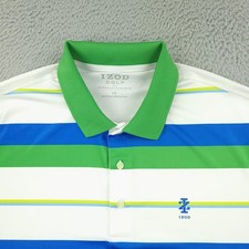 IZOD Golf Polo Shirt Mens Large White Green Blue Stripe Stretch Performance