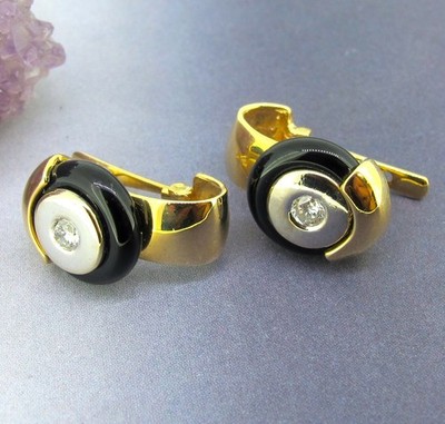 Ohrhänger/Ohrhänger 0,30 ctw Diamanten 14 Karat Gelbgold schwarzer Onyx