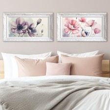 Set di 2 Quadri Floreali Camera da Letto |Q1552| Stampe su Tela con Cornici