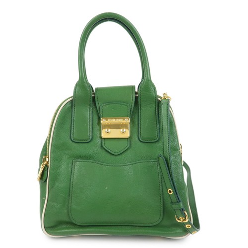 MIU MIU Madras Leather 2Way Bag Hand Bag Shoulder Bag Green Authentic Used F/S