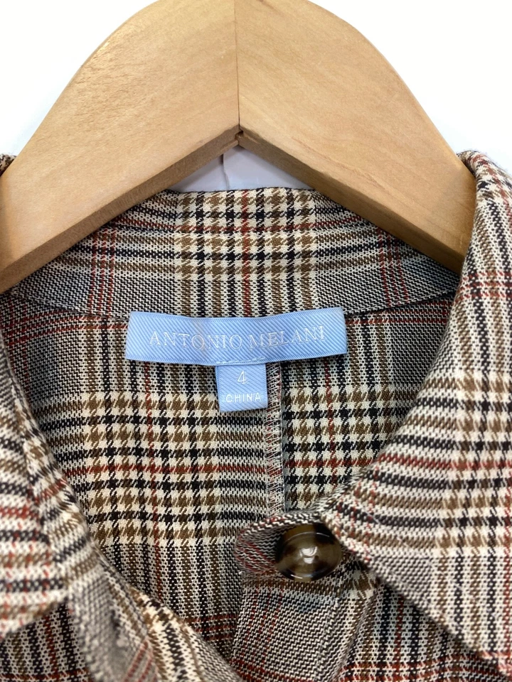 Antonio Melani Women's Roxanne Dress Brown Plaid Bow Tie Front Collar Size Large - Image 4 of 4