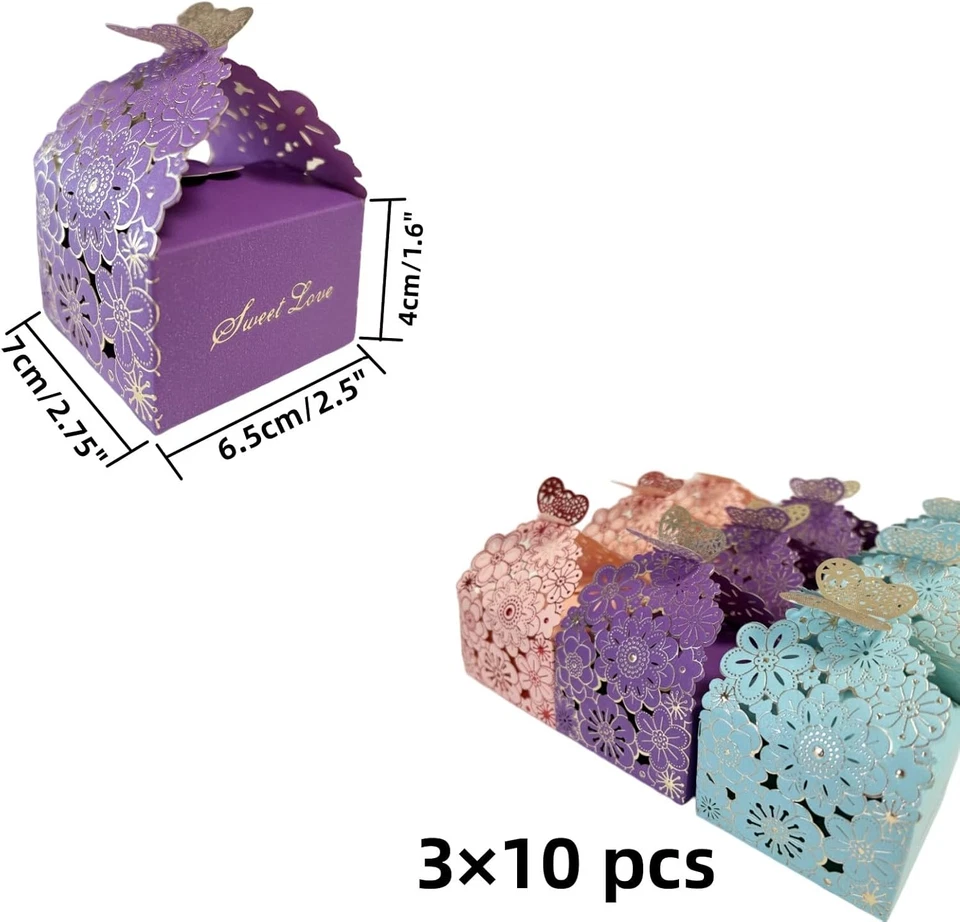 Cajas florales cortadas con láser 30 piezas - 2,6" X 2,6" X 1,6" para boda, baby shower, nacimiento Foto 3 de 4