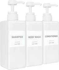 Shampoo and Conditioner Dispenser, Refillable Plastic Shampoo Pump Bottles with 