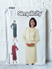 Vintage Simplicity Pattern 7164 Blouson Bodice Straight Skirt Dress Sz 12 Uncut