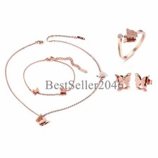 5pcs Women Girls Butterfly Stud Earrings Necklace Bracelet Ring Jewelry Set