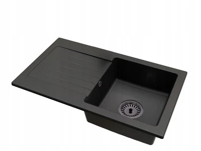 BRADO Leon Einbecken-Granitspüle in Schwarz mit schwarzem Siphon