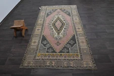 Oushak Turkish Vintage Rug 4x8 Kilim Rug Anatolian Handmade Boho Decor PEACH