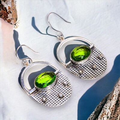 Rare Peridot Gemstone Vintage Style Handmade Jewelry Dangle Earrings For Friend