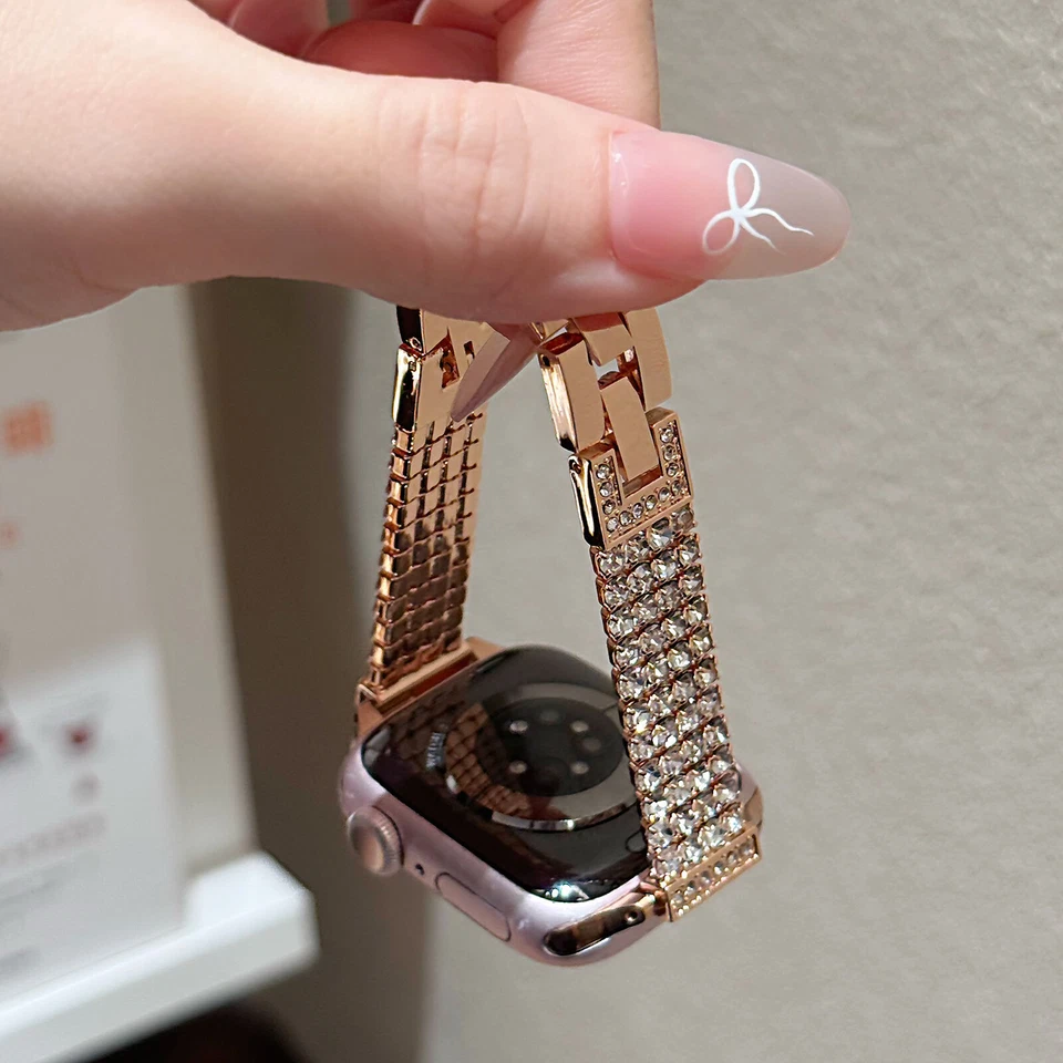 Para Apple Watch Ultra 2 Banda Serie 10 9 8 7 Mujer Joyería Brillante Banda Diamante Foto 3 de 4