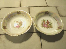 Lot of Two Chodziez Round Vegetable Bowls Colonial Couple Iridescent Luster