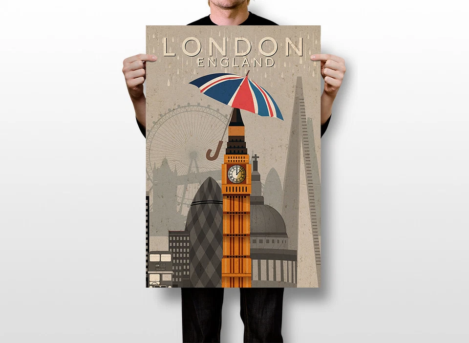 Arte de pared vintage mínimo de viaje de Londres Inglaterra decoración del hogar - PÓSTER 20x30 Foto 2 de 4