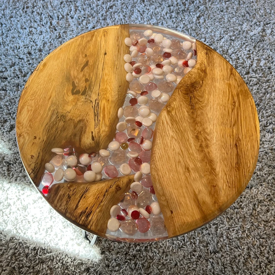 Epoxy Live End Table / Side Table / Rocks Mosaic / Natural Edge Side Table - Image 3 of 4