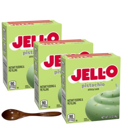 Jell-O Pudding 3.4oz Box(3-Pack) w/ Wooden Spoon (Pistachio)