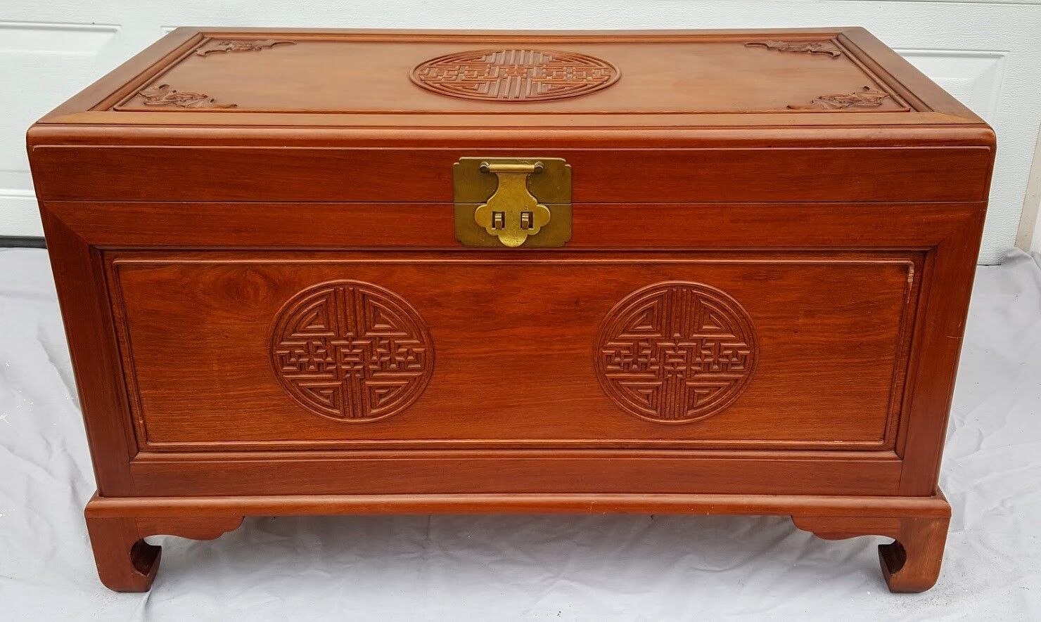 Fine Antique Chinese Rosewood Carved Trunk / Dowry Chest With Bats Camphor Lined