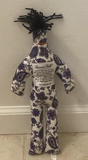 Dammit Doll Original White Purple Paisley Floral Flowers Black Hair