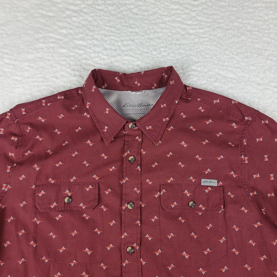 Eddie Bauer Dress Shirt Mens XL Red Geometric Cotton Polyester Button Up - Image 2 of 4