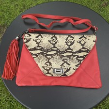 Tylie Malibu Fold Over Pony Hair / Leather Crossbody Snake Print Bag Red